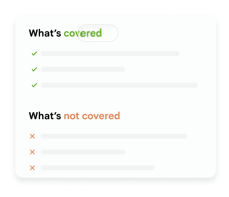 Illustration of what's covered and not covered in a policy